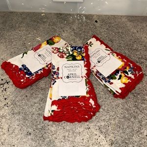 NWT April Cornell Cotton Fruit Basket with Red Crochet Trim Set of 12 Napkins